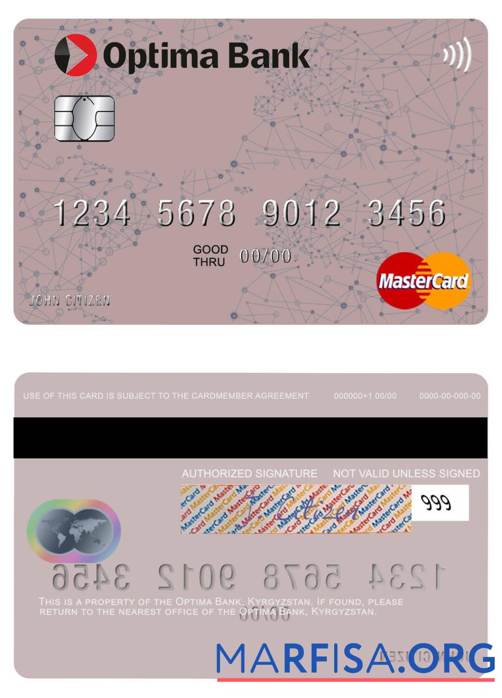 Realistic Kyrgyzstan Optima Bank mastercard real example